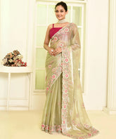 Pastel Green Tissue Organza Saree with Zari Sequence Embroidery